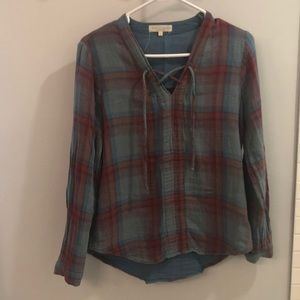Plaid Peasant Top with shirttail hem
